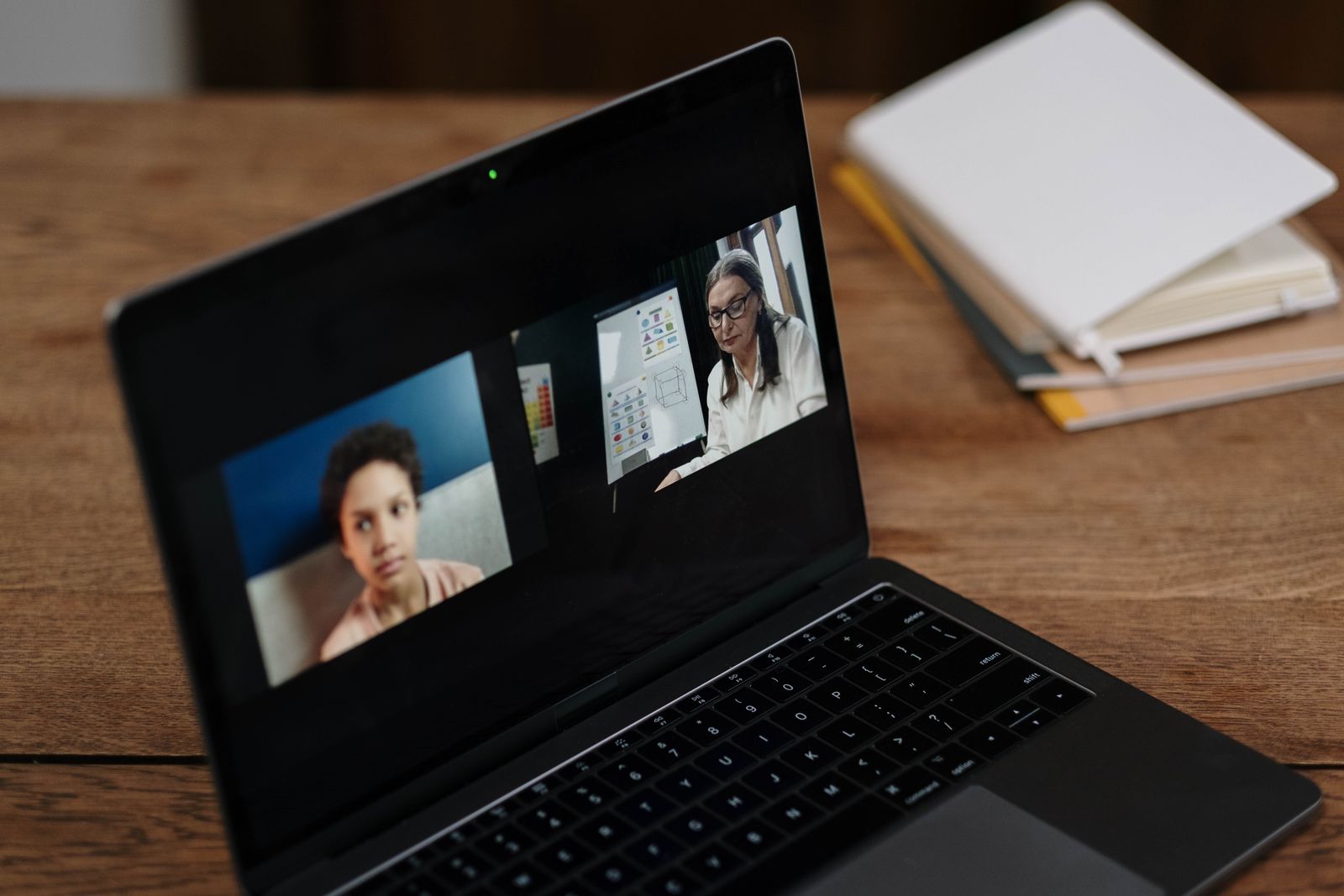 Learner taking part in an online class on a laptop